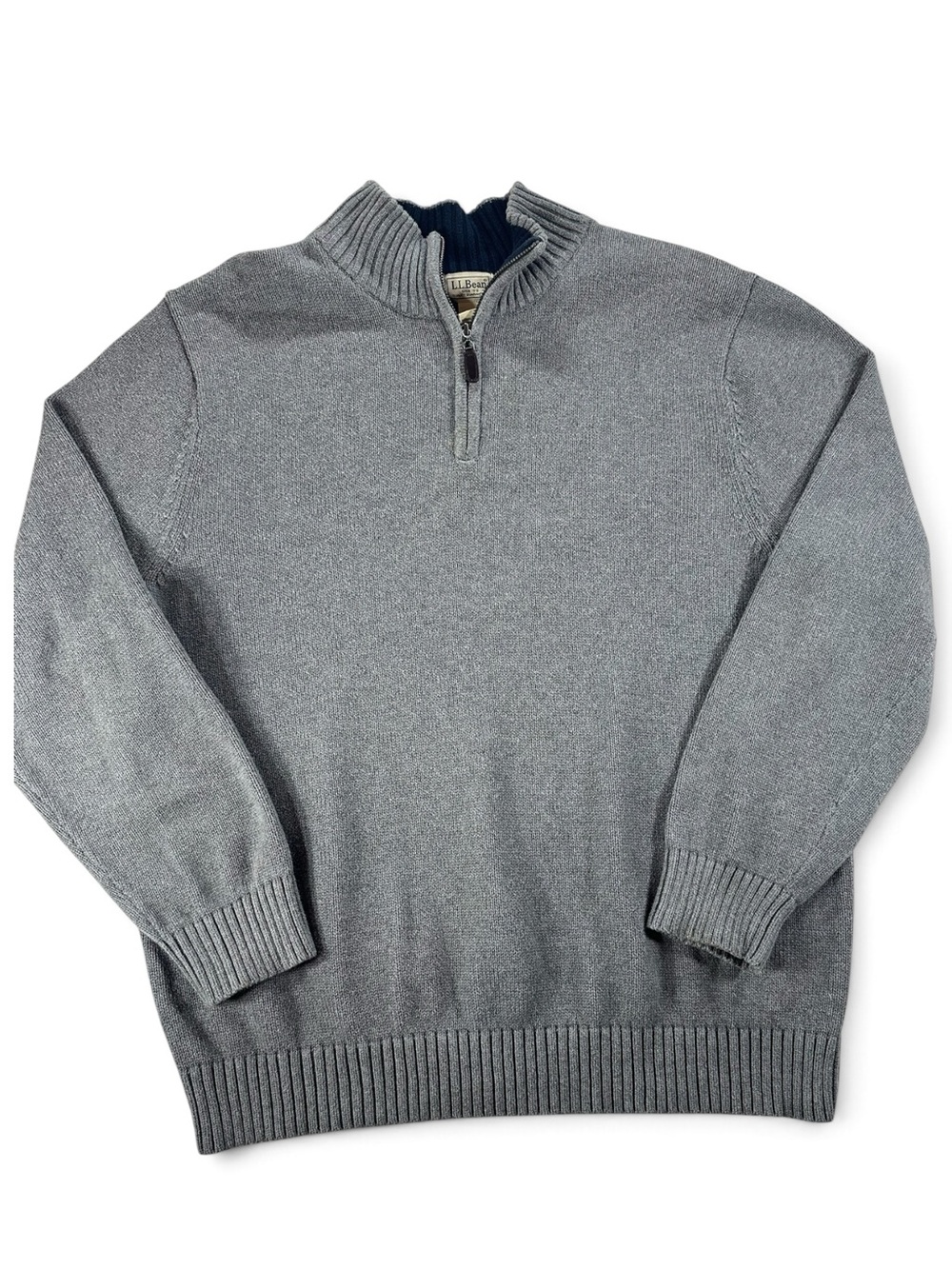 L.L. Bean Men's XL Cotton Knit Gray Half-Zip Sweater